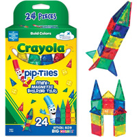 Createon Crayola Mini Magnetic Pip-Tiles, Building Set For Kids, Magnetic Building Toys For Kids, Stem Travel Toys For Boys And Girls Ages 3+, 24-Piece Set (Bold)
