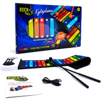 Rock And Roll It - Rainbow Xylophone. Portable & Flexible Standard Size Electronic Pad With 22 Color Coded Bars & Song Booklet. Usb Or Battery Powered, Built-In Speaker & Audio Output Support.