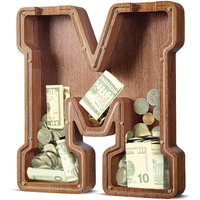 Summidate Extra Large Wooden Piggy Bank| Piggy Bank For Boys Girls Toddler| Alphabet M Money Bank| Coin Bank Birthday Gift For Kids|Children's Day Gift(12"- Initial-M)