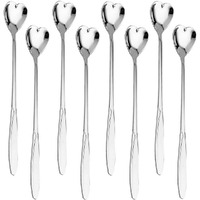 Falytemow 304 Stainless Steel Spoons For Coffee Tea Dessert Drink Mixing Milkshake Spoon Tableware Pack Of 8 (8Pcs Silver Heart Shape)
