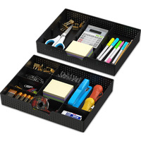 Simple Houseware 2 Pack Drawer Organizer Tray With 9 Adjustable Compartments, Black