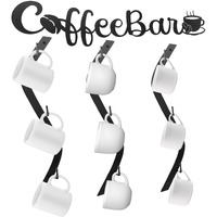 Peryiter Coffee Mug Wall Rack Mounted With Coffee Bar Decor Curve Coffee Mug Holder Hanging Wall Metal Mug Racks Coffee Cup Holder Coffee Cup Rack Hanger With 9 Hooks Kitchen Coffee Bar(Black)
