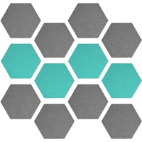 Navaris Hexagon Felt Board Tiles - Set Of 12 Notice Memo Bulletin Boards With Push Pins And Double-Sided Tape 5.9" X 6.7" - Dark Gray, Turquoise