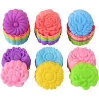 Mirenlife Reusable Silicone Baking Cups, 2 Inch Mini Size Silicone Cupcake Liners For Baking, Multi Flower Shapes Reusable Muffin Liners, Pack Of 36, Multicolor
