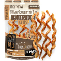 Mighty Paw Naturals Curly Bully Sticks For Dogs - Grass Fed Beef Dog Chews. Dog Bully Sticks For Large Dogs, Medium, Small Breeds. Lower Odor Bully Sticks For Small Dogs. Single Ingredient 6 - 5 Pack
