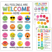 4 Colorful Feelings Chart For Kids Emotions Chart For Kids Feelings Poster - Toddler Emotions Posters For Classroom Must Haves, Social Emotional Learning Posters School Counselor Office Decor