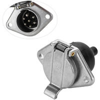 Mecmo 7-Pin Round Vehicle-Side Female-End Socket Replacement Sae J560 Style, Die-Cast Zinc Housing 7-Way Round Electrical Connector, Semi Truck Trailer Wiring Harness Car End - Sliver