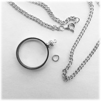 Coin Holder Bezel Quarter Usa 25 Cent Silver Tone Link Necklace 24" Chain Kit Parts