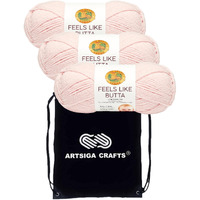 Lion Brand Feels Like Butta White 215-100 (3-Skeins - Same Dye Lot) Worsted Medium #4 Polyester Yarn For Crocheting And Knitting - Bundle With 1 Artsiga Crafts Project Bag