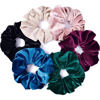 7.5 Inches Big Velvet Scrunchies Large Hair Ties Oversized Silk Thick Scrunchie Jumbo Hair Scrunchies Curly Hair Accessories 6 Assorted Colors(Black,Pink,Blue,Maroon,Green, Khaki)