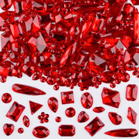 500 Pcs Flatback Acrylic Sewing Gems Crystal Mixed Shapes Sew On Rhinestones Clothes Sewing Beads Decorations (Red)