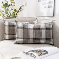 Carrie Home Brown Tartan Plaid Lumbar Pillow Cover 12X20 Set Of 2 Farmhouse Buffalo Plaid Brown Striped Lumbar Throw Pillow Cover For Living Room Couch Sofa