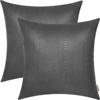 Brawarm Charcoal Gray Leather Throw Pillows 16 X 16 Inches, Snake Leather Pillow Covers Pack Of 2, Faux Leather Decorative Pillow Covers For Couch Living Room Garden Bed Sofa Home