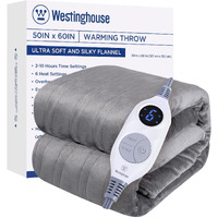 Westinghouse Electric Blanket Heated Throw, Super Cozy Soft Flannel 50" X 60" Heated Throw With 6 Fast Heating Levels & 2-10 Auto-Off, Machine Washable, Etl&Fcc Certification, Light Grey