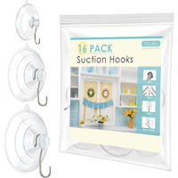 Relbro Suction Cup Hooks, 16 Pcs Clear Suction Cups With Metal Hooks Combo Set Removable Shower Window Glass Door Suction Cup Hangers For Bathroom Kitchen Wreath - 6 Large 6 Medium 4 Small
