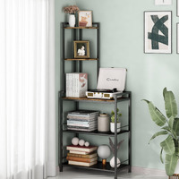 Gillas 5 Tier Corner Shelf Stand, Freestanding Corner Shelf Unit Bookshelf, Corner Table With Shelf, Tall Storage Organizer Rack For Living Room, Bedroom, Office. Small Space, Metal, Country Rustic