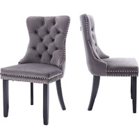 Kiztir Velvet Dining Chairs Set Of 2, Upholstered Dining Chairs With Ring Pull Trim And Button Back, Luxury Tufted Dining Chair For Living Room, Bedroom, Kitchen (Gray)