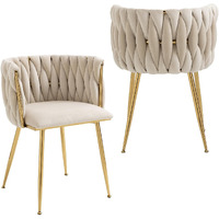 Nrizc Velvet Dining Chairs Set Of 2, Woven Upholstered Dining Chairs With Gold Metal Legs, Modern Accent Chairs For Living Room, Dining Room, Kitchen