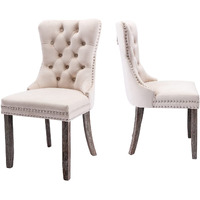 Kiztir Velvet Upholstered Dining Chairs Set Of 2, Wingback Dining Room Chairs With Ring Pull Trim And Button Back, Luxury Tufted Dining Chair For Living Room, Bedroom, Kitchen (Beige)