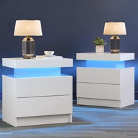 Cubehom White Nightstand Set Of 2 Led Night Stand For Bedroom White Modern Led Bedside Table With 2 Drawers End Side Table