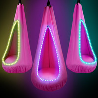 Aihsumc Light Up Kids Pod Swing Seat, Max 260Lbs Sensory Swing For Kids With Usb Led Lights And Inflatable Pillow, Autism Swing With Pocket Hanging Hammock Chair For Outdoor And Indoor(Pink)
