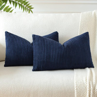 Otostar Boho Decorative Throw Pillow Covers 16 X 24 Inch Soft Corduroy Solid Striped Pillow Covers Lumbar Cushion Case Couch Pillowcases For Sofa Bed Home Decor Pack Of 2 (Navy Blue)