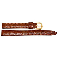 11Mm Brown Padded Stitched Croco Grain Leather Watch Band Strap