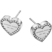 Michael Kors Stainless Steel And Pav Crystal Signature Heart Stud Earrings For Women, Color: Silver (Model: Mkj3966040)