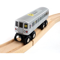 Munipals New York City Subway Wooden Railway (B Division) Q Train/Broadway Express-Child Safe And Tested Wood Toy Train