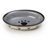 Petrageous 44247 Oval Metro Paws Stoneware Cat Bowl 6.25-Inch Wide And 1.5-Inch Tall Saucer With 1-Cup Capacity And Dishwasher And Microwave Safe For Small Dogs And Cats, Multicolored,Black