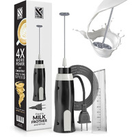 K-Brands Corded Electric Milk Frother With Plug In - Handheld Electric Whisk Stirrer Whipper - Foam Maker For Coffee, Latte, Cappuccino, Hot Chocolate - Powerful Drink Mixer
