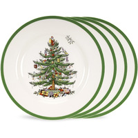 Spode Christmas Tree Salad Plate | Set Of 4 Plates For Salad, Pasta, Appetizer, And Dessert | Made Of Fine Earthenware | 8-Inch | Microwave And Dishwasher Safe
