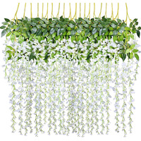 Dearhouse 12Pack 3.6 Feet/Piece Artificial Wisteria Vine Garland Hanging Wisteria Garland Silk Flowers String For Home Party Garden Wedding Decor (White)