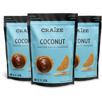 Craize Coconut Crisps | Gluten Free, Vegan, Kosher, Toasted Corn Crackers | 3 Pack, 4 Oz Each