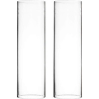 Cys Excel 2 Pcs (H:14\" D:4\") Open Ended Glass Hurricane Candleholder Tube Shade | Multiple Size Choices Open Flame Candle Chimney Tube Cover | Bottomless Cylinder