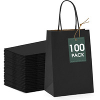 Gssusa 100Pcs Black Paper Bags, 5.25X3.75X8\" Small Gift Bags, Paper Bags With Handles Bulk, Bags For Small Business, Sturdy Kraft Paper Bags, Retail Shopping Bags, Party Favor Bags, Birthday Gift Bags