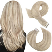 Moresoo Tape In Extensions Blonde Highlighted Hair Extensions Tape In Human Hair Ash Blonde Mix With Bleach Blonde Tape In Hair Extensions Real Human Hair 24 Inch #P18/613 20Pcs 50G