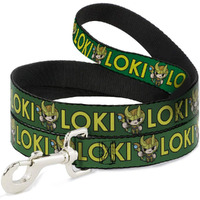 Buckle-Down Dog Leash Kawaii Loki Standing Pose Text Green Yellow 6 Feet Long 1.0 Inch Wide, Multi Color (Dl-Wth024-1.0-6Ft)