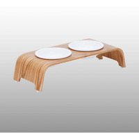 Teamson Pets Billie Elevated Ceramic Double Pet Feeder With Ash Wood Stand, Brown