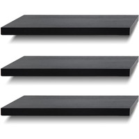 Floating Shelves Wall Shelf Solid Wood For Bathroom Bedroom Kitchen Wall Decor Set Of 3, Black Wall Shelves