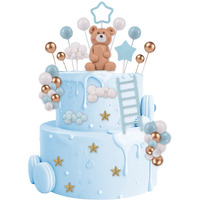46 Pcs 3D Bear Balls Cake Toppers Brown Teddy Bear For Birthday Party Wedding Baby Shower Supplies(Blue)A