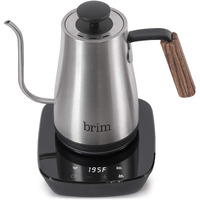 Brim 08L Gooseneck Kettle W Wood Handle, Easy Brewing Pour Over Coffee, Tea Or Hot Beverages, 6 Variable Temperature Presets, Capacitive Smart Touch Interface, Cordless Power Base, Stainless Steel