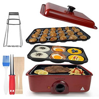 Hehogogo 3 In 1 Multifunctional Electric Griddle Electric Skillet Nonstick Baking Maker With 3 Interchangeable Pan Takoyaki Maker Cake Pop Maker Pancake Maker Red