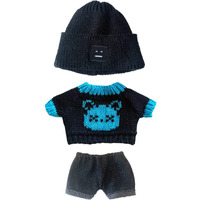 Niannyyhouse 20Cm Plush Doll Clothes Hat Kitten Sweater Flanging Jeans Kpop Doll Clothing (Black+Blue)