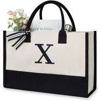 Topdesign Embroidery Initial Canvas Tote Bag, Personalized Present Bag, Suitable For Wedding, Birthday, Beach, Holiday, Is A Great Gift For Women, Mom, Teachers, Friends, Bridesmaids (Letter X)