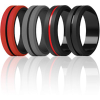 Thunderfit Silicone Wedding Rings For Men, Brushed Top Middle Engraved Line Rubber Engagement Bands 8.2Mm Wide 2.5Mm Thick - 1/4/6/7 Variety Multipack (Pack K - Size 9.5-10 (19.80Mm))