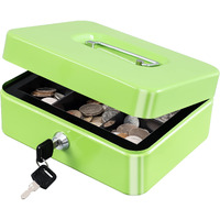 Kyodoled Medium Cash Box With Money Tray,Small Safe Lock Box With Key,Cash Drawer,7.87\"X 6.30\"X 3.54\" Limegreen Medium