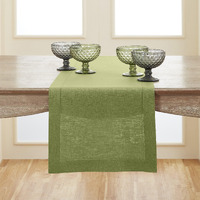 Solino Home Moss Green Linen Table Runner 36 Inch - 100% Pure Linen Classic Hemstitch Table Runner 14 X 36 Inch - Machine Washable Dining Table Runner For Winter, Easter Decor