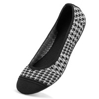 Frank Mully WomenS Knit Ballet Flat Round Toe Slip On Flats Shoes Classic Low Wedge Ballerina Walking Flats Shoes Black And White Grid, 12