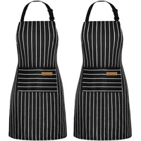 Nlus 2 Pack Cooking Aprons For Women With Pockets Adjustable Kitchen Bib Aprons For Women Men Chef, Black/White Stripe (Classic Black/White Stripes)
